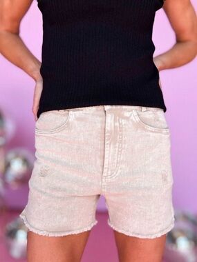 LA MIEL Washed Beige Denim Shorts